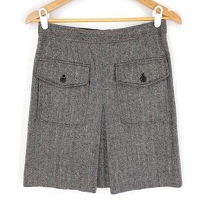 Etcetera Wool Mini Skirt Gray Herringbone Tweed A-Line Retro Front Pleat 2